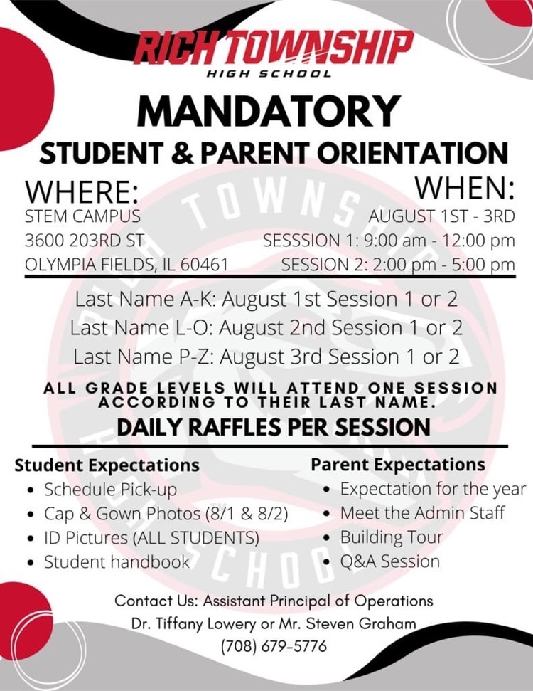 Student and Parent Orientation Times and Dates